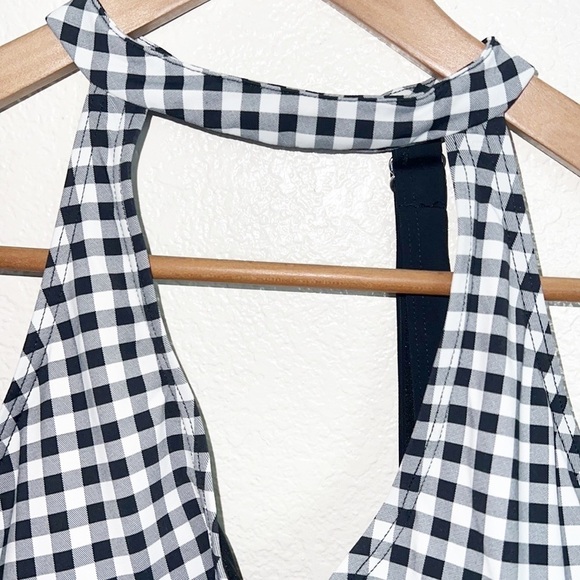 Tinibikini Swimwear Gingham Black White Choker Style V Neck Bikini Top - Picture 3 of 11